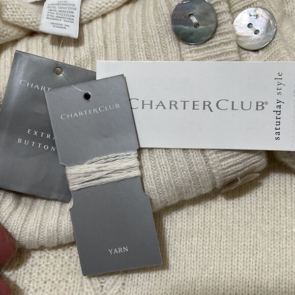 NWT Charter Club MOP Button Detail White WOOL ANGORA Blend Sweater Turtleneck XL - Picture 3 of 15
